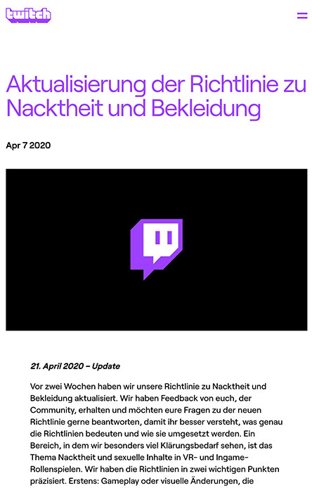 Twitch-Richtlinien zu Nacktheit und Porno