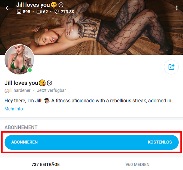 Screenshot von Onlyfans Account Jill loves you