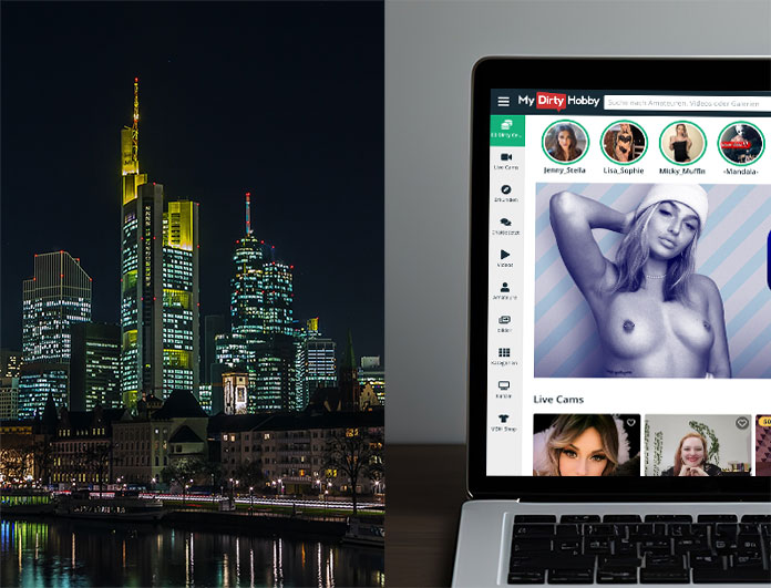 Collage Skyline Frankfurt und Laptop mit Mydirtyhobby