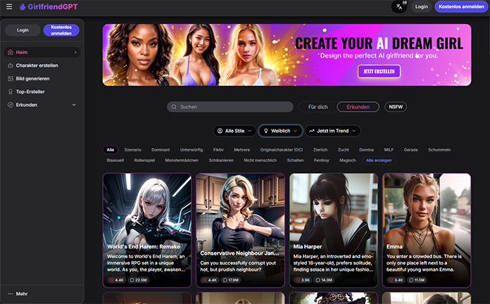 GirlfriendGPT Startseite